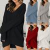 Женское модное повседневное сплошное цветное свободное трикотажное платье с v-образным вырезом и длинными рукавами