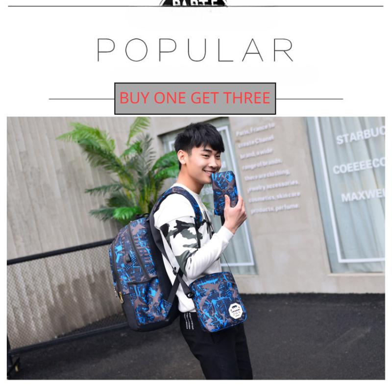 Комплект из 3 предметов, рюкзак для мужчин и женщин, повседневный рюкзак для ноутбука с зарядкой через USB, школьная сумка большой емкости, уличный дорожный рюкзак