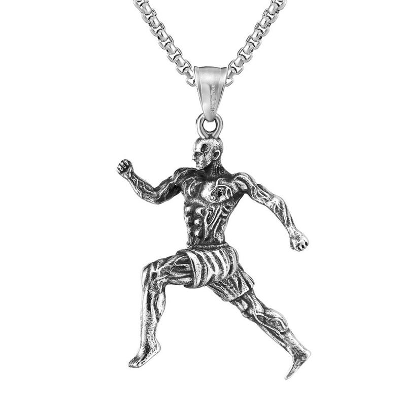Men Gym Bodybuilder Pendant Necklace Muscle Fitness Expert Sports Necklace