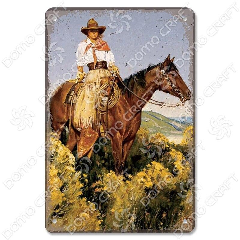 Cowgirl Tin Sign Metal Plaque Cowboy Boots Pony Metal Poster Vintage Wall Decor for Horse Riding Club Garden Home
