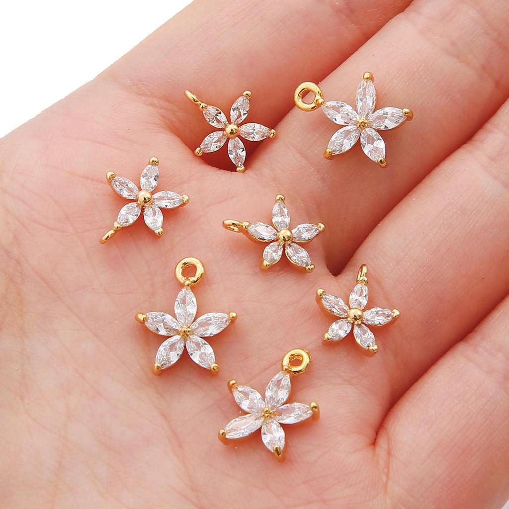 Copper Five-petaled Flowers Charms Pendants DIY For Women Earring Making Supplies