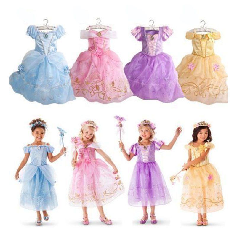 Элегантное детское платье принцессы для девочек для косплея Рапунцель Белль Золушки