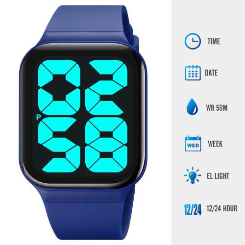 Zolohoni Men's Waterproof Digital Watch with Oversized Numerals, Blue, with Strap, for Seniors and Senior Women