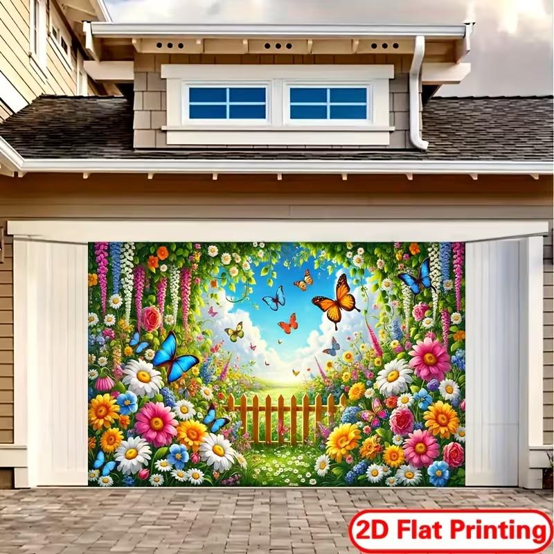 2D Summer Garden Backdrop Floral Butterfly & Fence Photo Booth Background