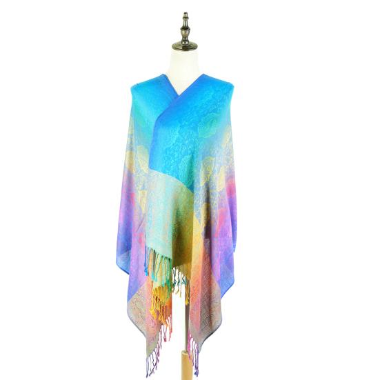 Imitation Wool Shawl Rainbow Color Art Printing Wrap Scarf with Tassels Women Poncho Shawl Blanket Scarf