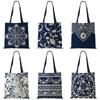Elegant Lady Girls  Handbag Floral Porcelain Geometry Abstract Pattern Shoulder Bag Casual Teenager Book Tote for Shopping