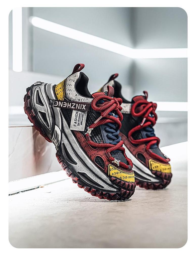 Мужские спортивные кроссовки из сетки класса люкс: Нескользящие, дышащие, толстая подошва, увеличивающие рост, повседневные кроссовки для бега в стиле «папа» на осень/зиму.