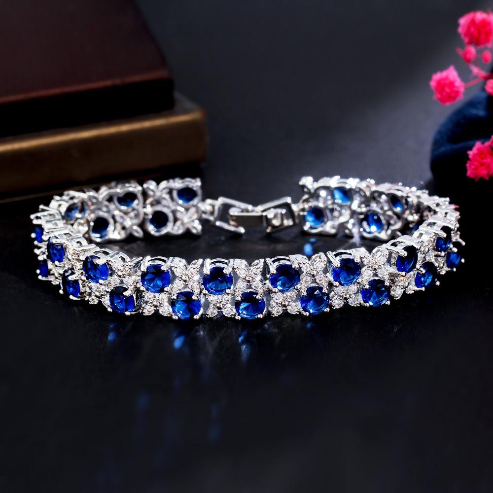 Exquisite Zircon Jewelry Micro-Inlaid Sapphire Flash Diamond Plated White Women'S Bracelet Direct Sales