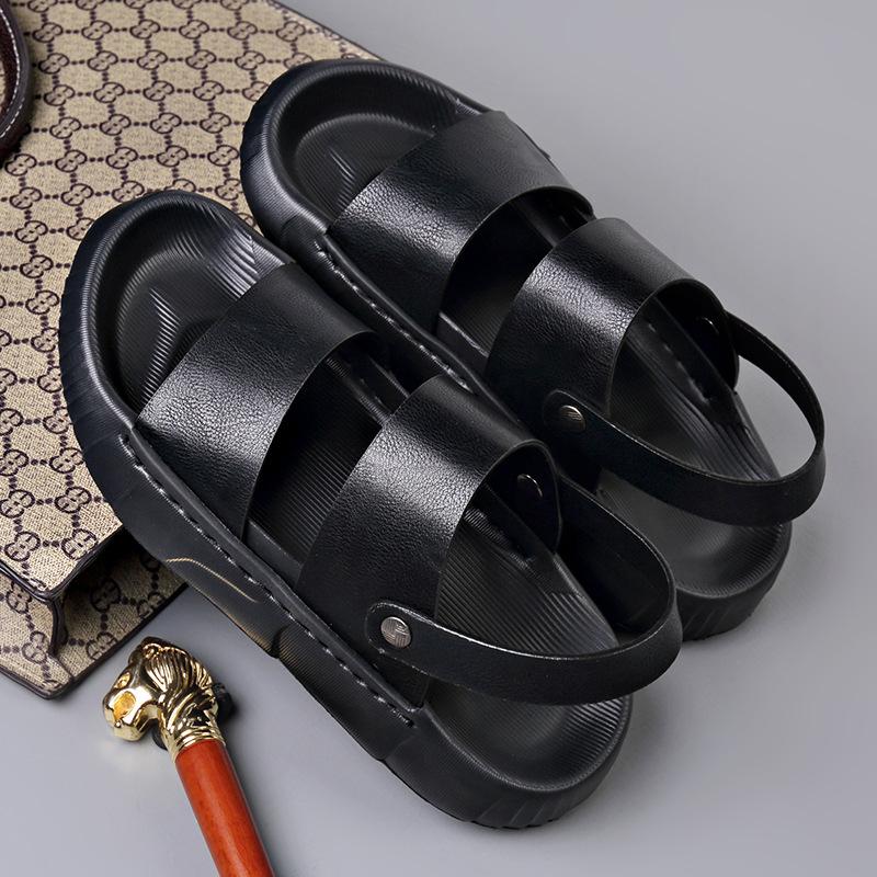 Модные летние новые дизайнерские кожаные сандалии для мужчин однотонные двойного назначения дизайнерские шлепанцы мужские модные повседневные противоскользящие пляжные туфли мужские