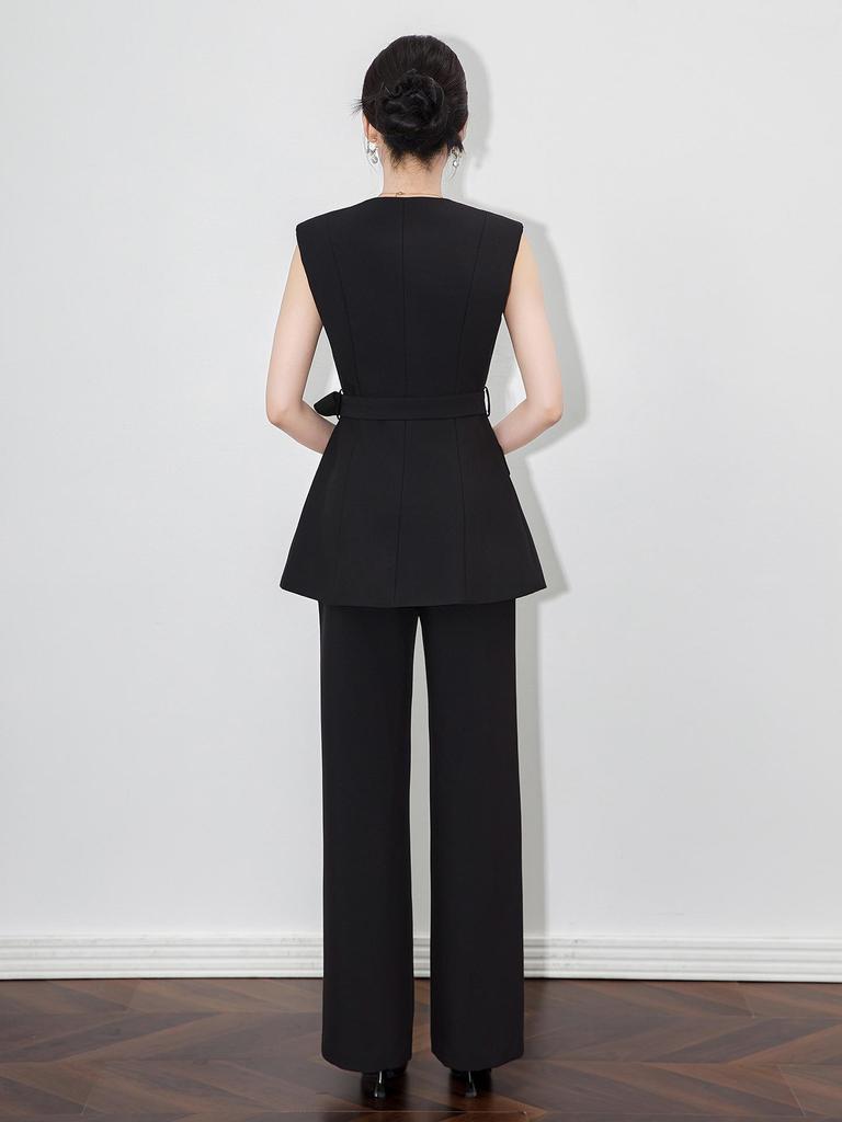 Высококачественный комплект из двух предметов в западном стиле: длинный жилет приталенного силуэта и брюки микроклеш.