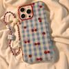 Niche Blue Checked Cherry Phone Case Suitable for Apple 16 15PRO Cartoon Protective Case IPhone14 13