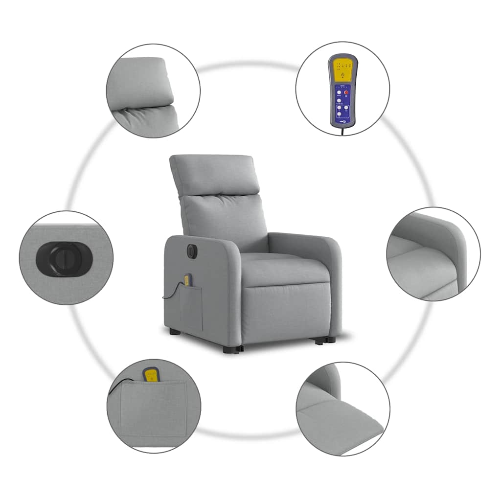 Vidaxl Podnoszony Fotel Masujący, Elektryczny, Rozkładany, Jasnoszary