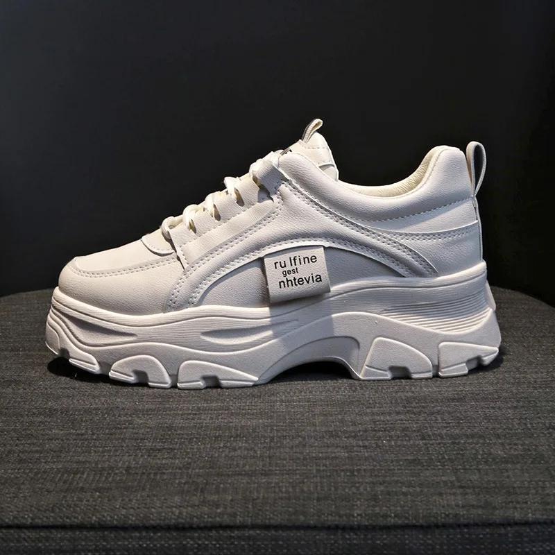 Fashion Chunky Sneakers Women Spring Autumn Thick Bottom Dad Shoes Woman Fashion PU Leather Platform Sneakers Ladies 2024