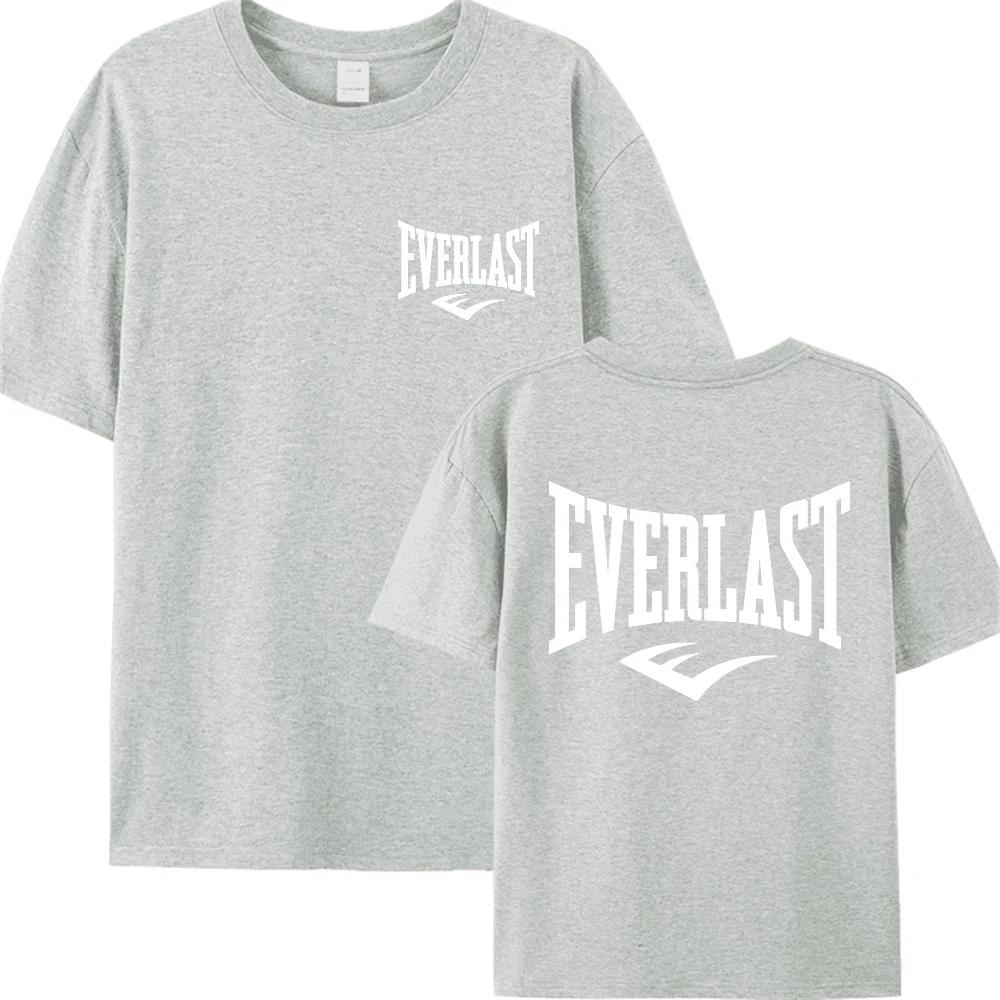 Купить хлопковую футболку с логотипом бокса EVERLAST для мужчин и женщин, футболка с принтом с круглым вырезом, уличная толстовка Харадзюку, популярная свободная модель