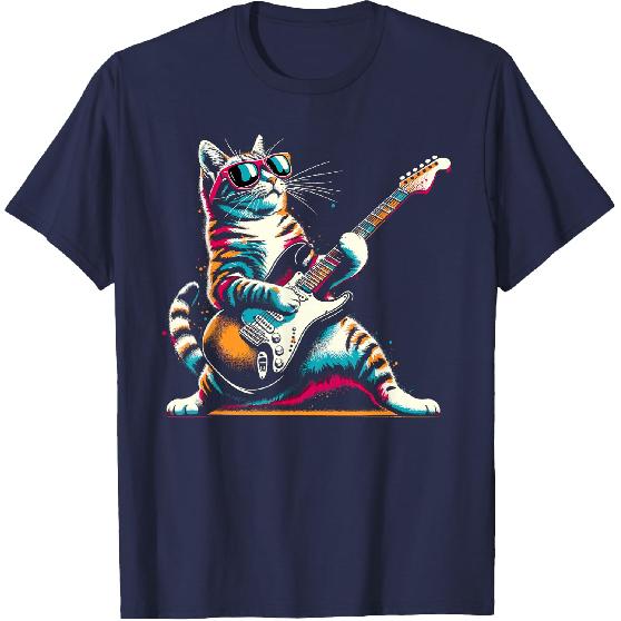 Guitar Cat Novelty Rock Music Band Concert Funny Cat T-Shirt