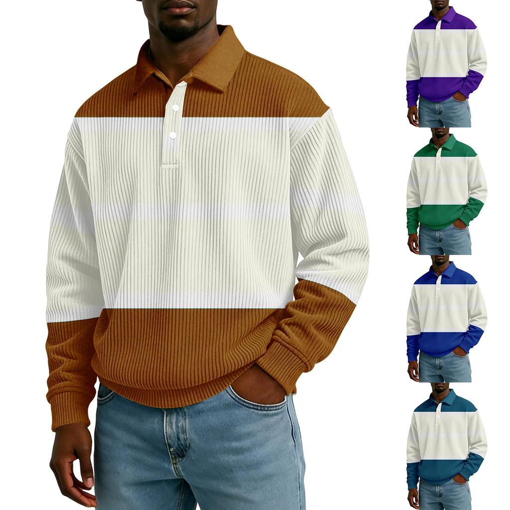 Мужская повседневная рубашка свободного кроя с воротником на пуговицах и длинными рукавами