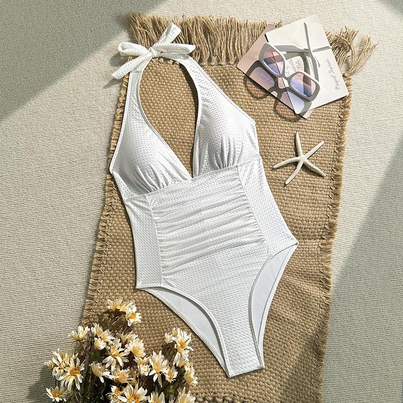 Новый сексуальный слитный купальник с глубоким V-образным вырезом для женщин, халтер, пуш-ап, купальник, женский боди, купальные костюмы, пляжная одежда