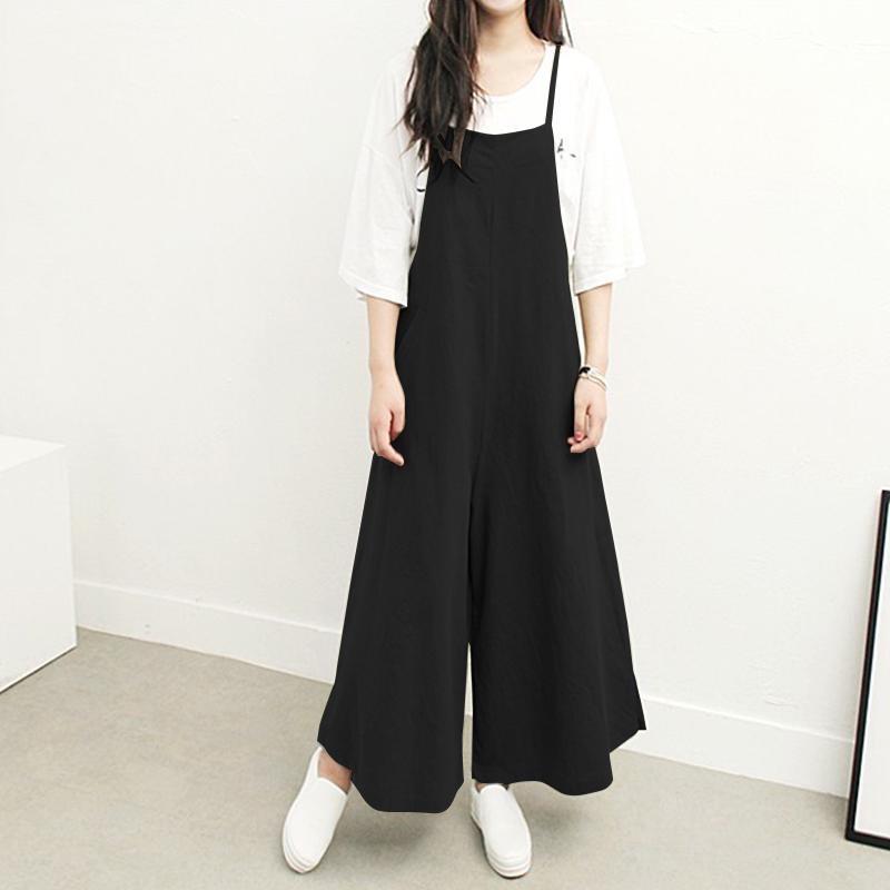 ZANZEA Women Casual Loose Twin Side Pockets Tank Jumpsuit Overalls Bib Pants