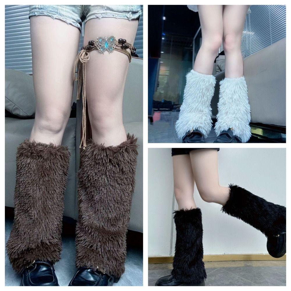 Chubby Furry Leg Warmers Solid Colors Y2k Leggings Thickened Stockings Women Women