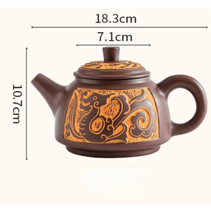 Yixing Large Capacity Purple Sand Bronze Antique Dragon Teapot for Brewing Tea, Household Ceramic Water Teapot and Tea Set 550ml