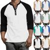 Men's Button-Down Contrast Raglan 3/4 Sleeve Top