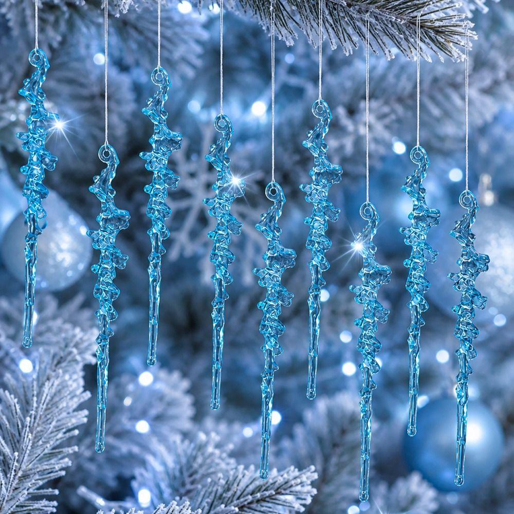 Acrylic Christmas Tree Pendants Twisted Water Drop Design Snowflake Ornaments Set Home Decoration