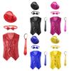 Boys Jazz Dance Vest Sparkling Sequin Sleeveless V Neckline Buttons Design Performance Wear Hat Bowtie