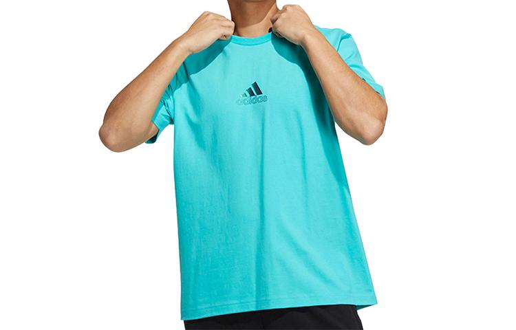 Adidas T Shirts Men's Light Blue Crew Neck Moderate Straight Fit HM2981
