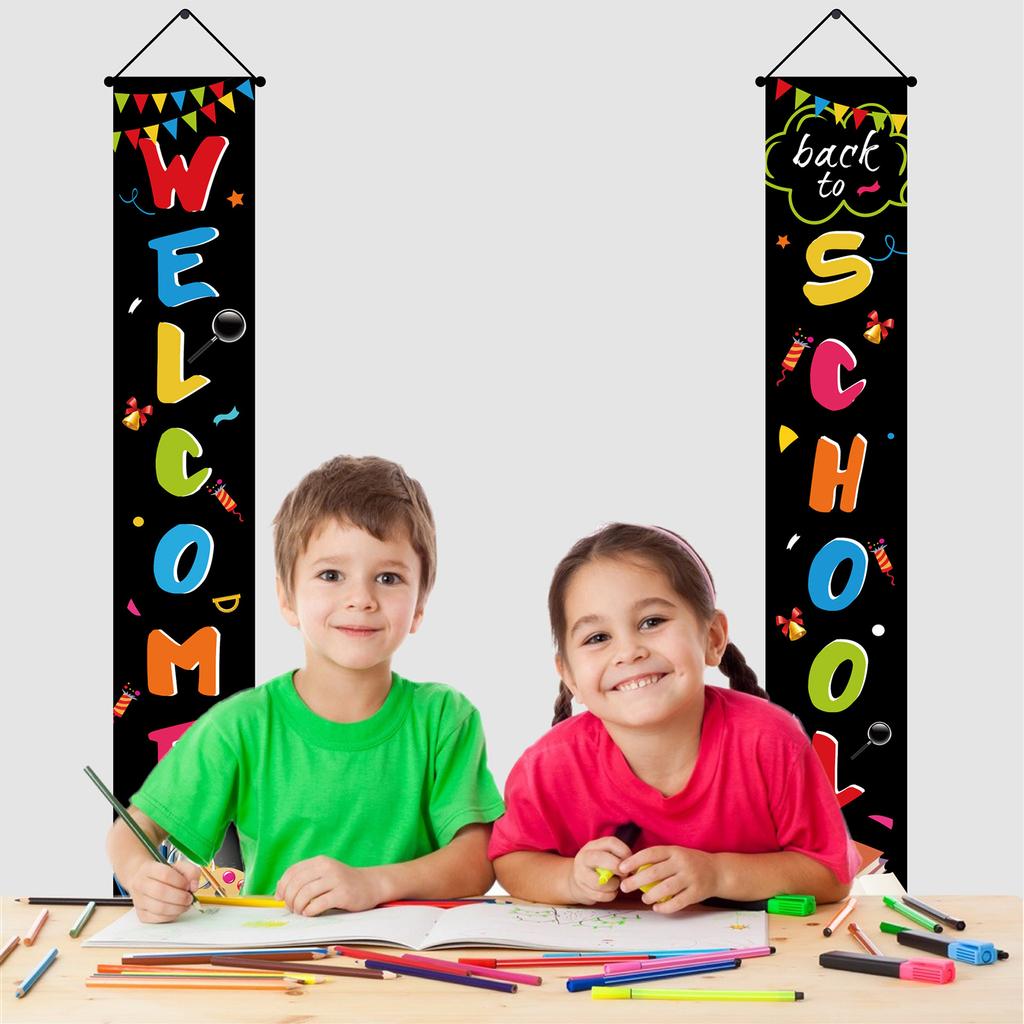 Подвесной баннер «С возвращением в школу», вывеска для крыльца для украшения класса в помещении и на улице, 11,81 X 70,87 дюйма