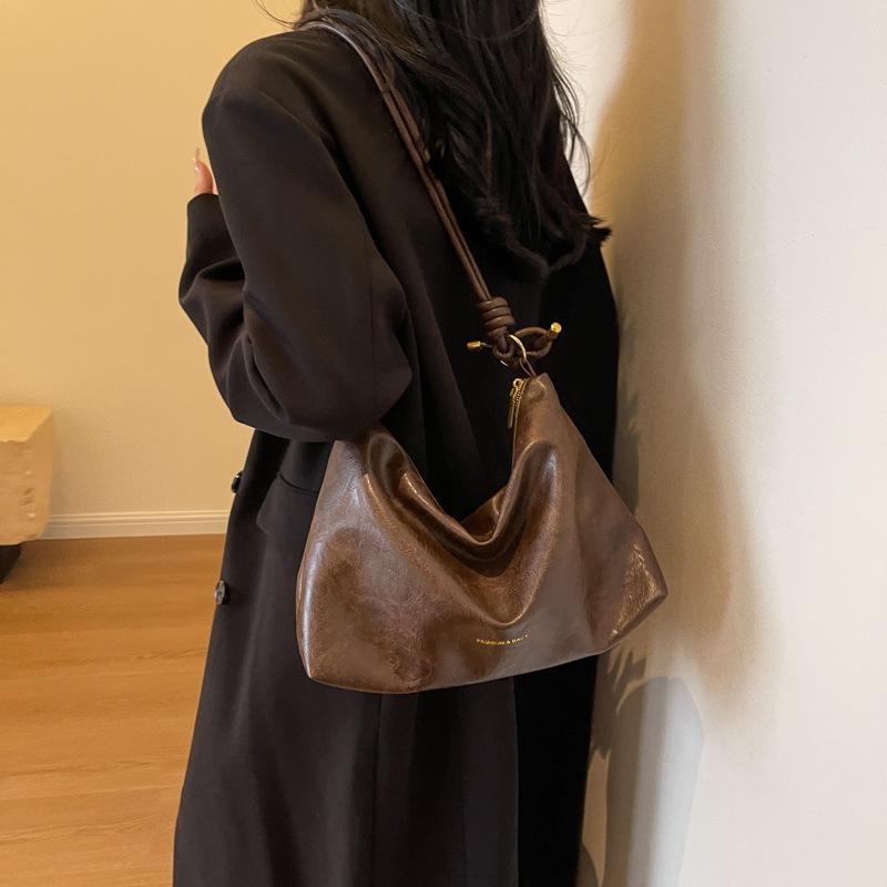 Сумка-тоут из искусственной кожи в стиле ретро для женщин, большая вместимость, сумки через плечо, роскошные модные коричневые сумки для шопинга, новинка 2024 года, большая сумка-хобо для подмышек