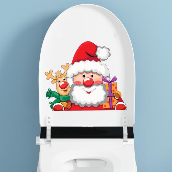 Christmas Toilet Sticker Removable Waterproof Self-adhesive Santa Claus Snowman Elf Gnome Bathroom Wall Toilet Seat Lid Decoration Decal