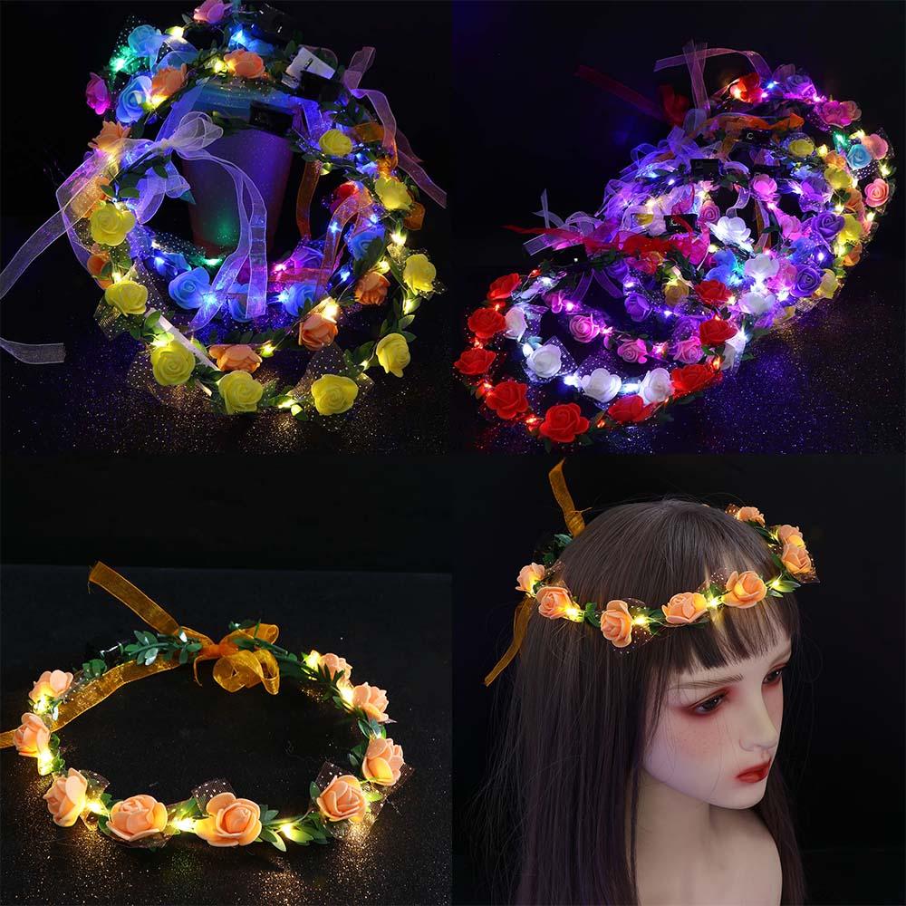 Headwear Foam Party Wreath Decoration Women Headwear LED Light Garland Crown Flower Headband