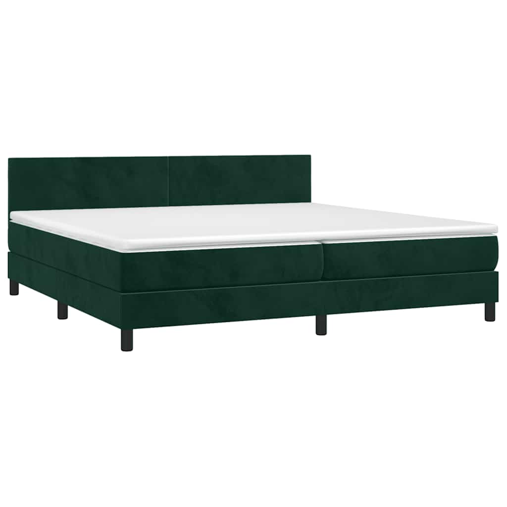 Box Spring Bed with Mattress & LED Dark Green 200x200 cm Velvet