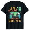 Funny Level 18 Unlocked 18th 18 Year Old Boy Gaming Graphic 2007 T Shirts Men Cotton Humor Streetwear Unisex Loose Clothing