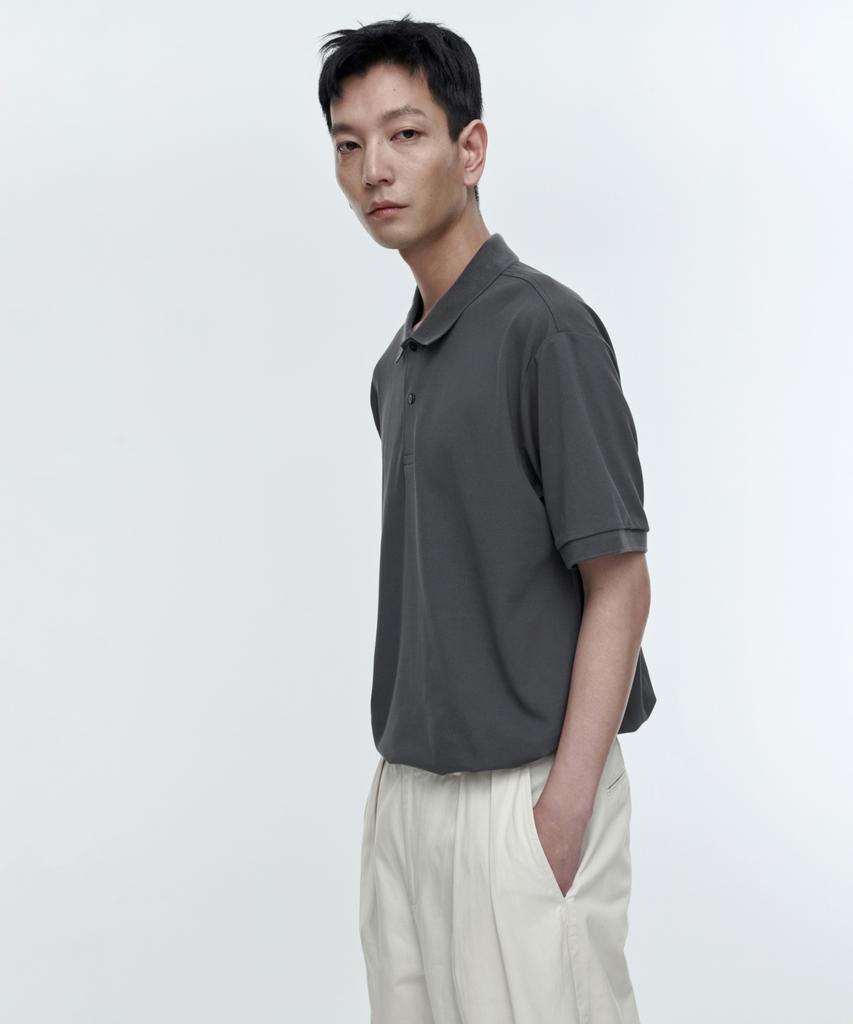 MUSINSA STANDARD [Cooltandard] Relaxed Fit Pique Polo Shirt [Gunmetal]