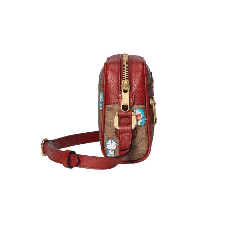 Gucci X Doraemon Коллаборация Монограммный Логотип Холст и Кожаная Сумка для Камеры Унисекс Наплечная Сумка Коричневая 647784-2TUBG-8580