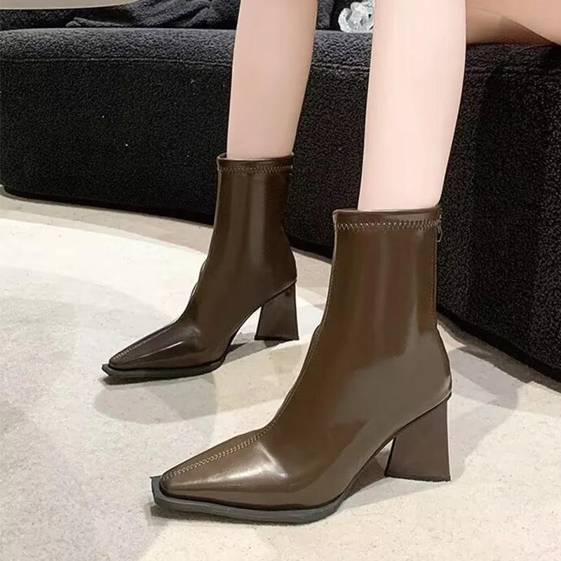 Женские ботильоны на высоком каблуке с острым носком, дизайнерские туфли-лодочки, зимние новые брендовые тенденции 2024 года, мотоциклетные ботинки Botas De Mujer