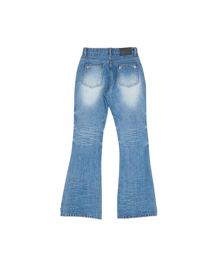 NO EXTRA TOUCH Dirty Embossed Distressed Bootcut Denim (Mid Blue)_26Sppt002Mb