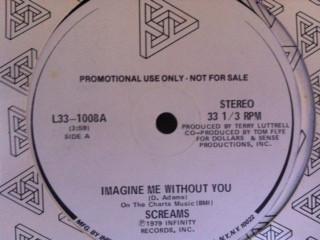 12-дюймовая пластинка SCREAMS Imagine Me Without You L331008 Infinity Record 1979 США Рок Б/у