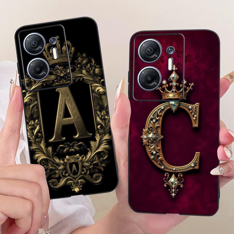For Infinix Hot 30 5G X6832 Royal Crown Initial Letter Couple Phone Case For Infinix Hot30 5G Black Silicone Soft Covers Bumpers