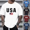 Men T-shirt Round Neck Short Sleeve Slim Fit Tee Shirt USA Pattern Versatile Tee Tops Running Fitness Tops Daily Wear