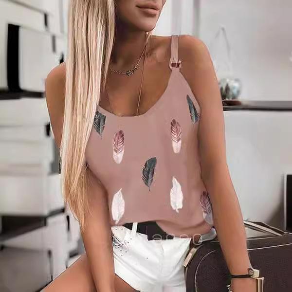 HNXC Летний женский повседневный топ-халтер с круглым вырезом и принтом