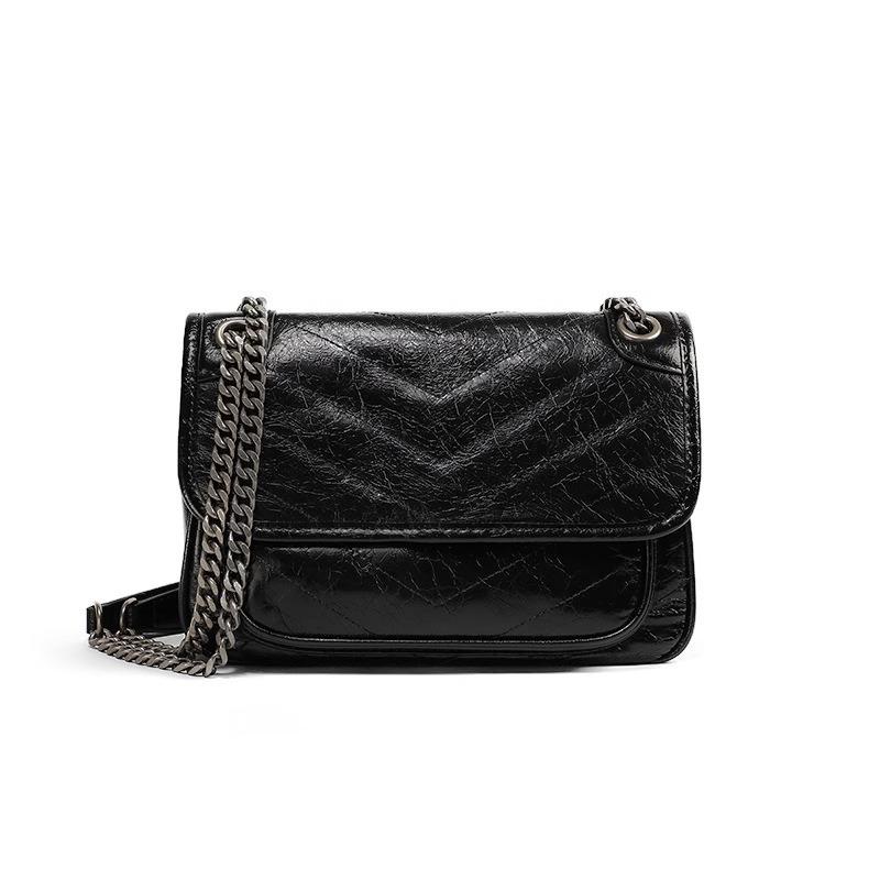 New niche shoulder bag women's chain bag burst pattern first layer cowhide messenger bag women
