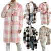 Осенне-зимнее плюшевое пальто в клетку с лацканами на пуговицах, свободное, с темпераментом, для работы, длинное пальто для женщин