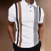 Fashion Men's Short Sleeve Striped Printed Button Polo Shirt T-Shirt Tops for Men