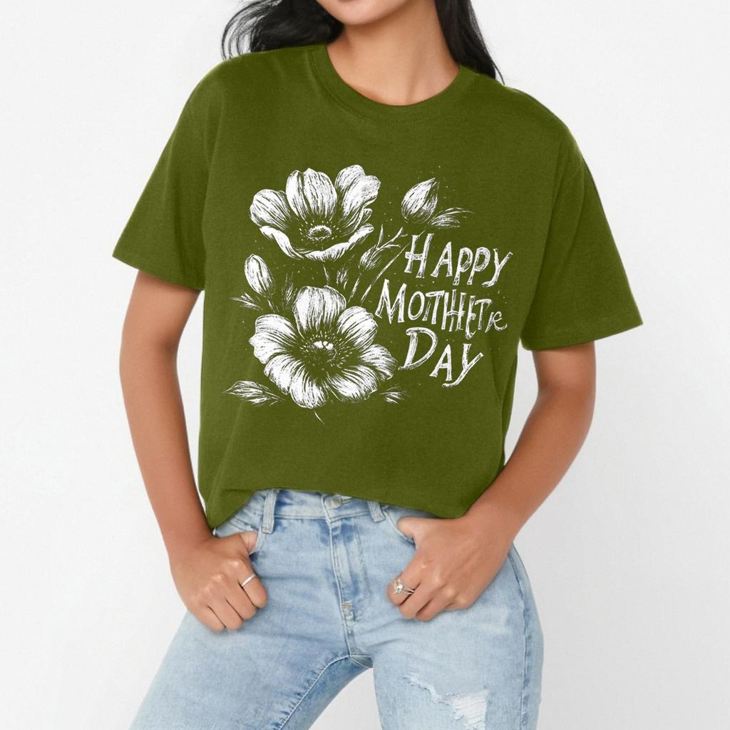 Women's Casual Fashion Street Slim Short Sleeve Mother's Day Printed T-Shirt Top