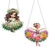 2Pcs Girl Theme 2D/Flat DIY Rhinestone Diamond Art Window Pendants Crystal Painting Ornament Window Hanging Art for Home Decor