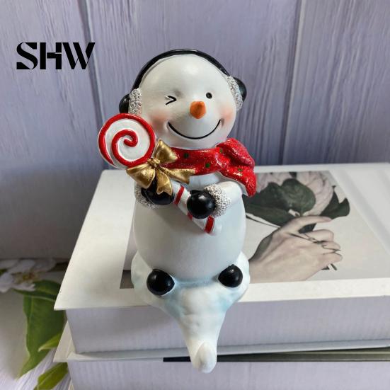 Hand Painted Snowman Figures Christmas Resin Hook Decor, Figurine Hanging for Xmas Holiday Stocking Holders Key Holder, Desktop Ornament Fireplace