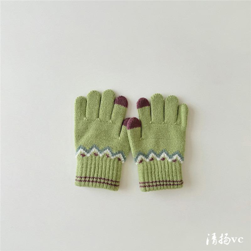 -Year-old Children's Gloves Retro Knitted Gloves Boys and Girls Winter Warm Baby Wool Finger Gloves