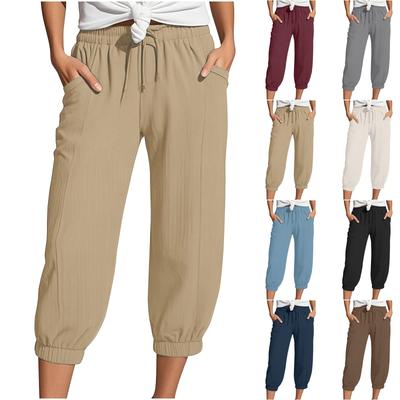 Женские летние брюки 3/4 Летние брюки с карманами Повседневные свободные брюки Тканевые брюки Спортивные брюки для отдыха Пляжные брюки